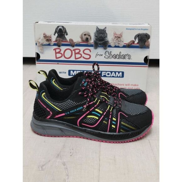🇺🇸 US POLO ASSN Women’s Black Mesh Neon Pink Accent Athletic Sneakers SIZE 6.5 - Picture 14 of 15